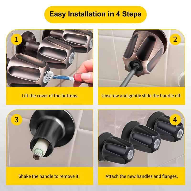 Tub Shower Trim Kit – 3 Piece Shower Knob (Included Flange Base) with 4-in-1 Tub Spout Adapter – Compatible with Pfister Verve & 3-Handle Bathtub Faucets – Fits 1/2" & 3/4" IPS Connections Shower Knob + Tub Spout + Base Matte Black