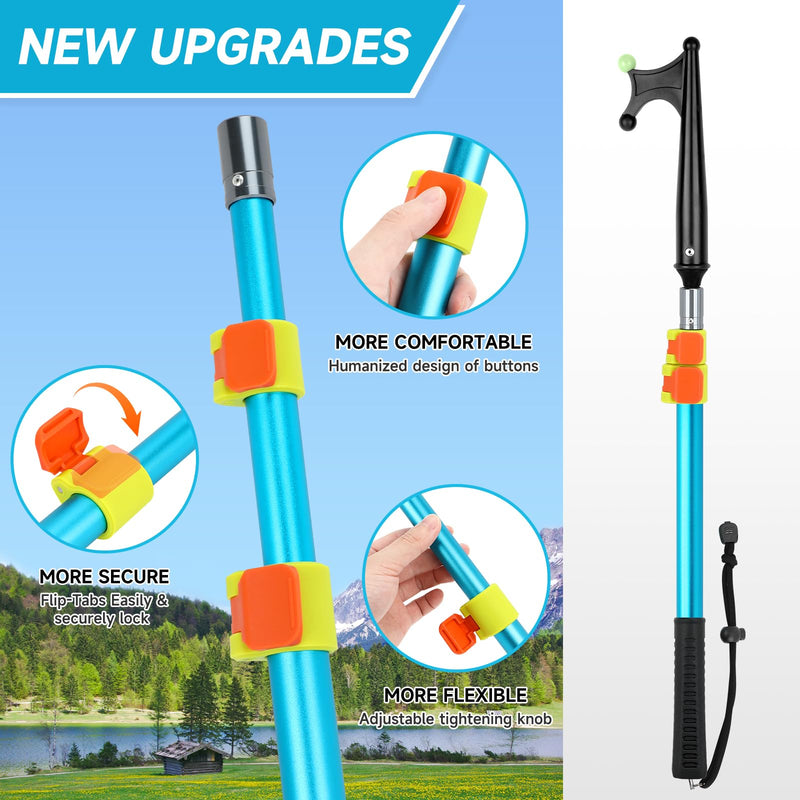 SANLIKE Adjustable Marine Push Pole Quick Lock Luminous Hook for Boats | Night glow bead hook head, lightweight aluminum shaft, quick lock trigger, anti-corrosion build for fresh salt water boating BLUE-4FT