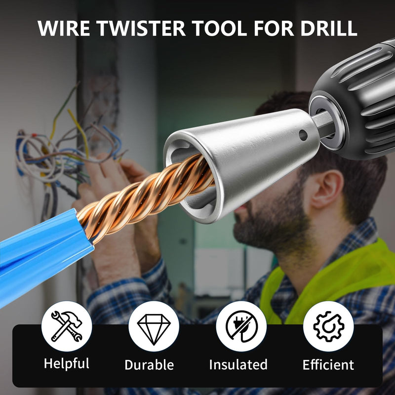 Wire Twister Tool for Drill, Drill Wire Twister Connector, Electrical Power Drill Fast Wire Twisting Tool, Nut Twister Wire Tool, Stainless Steel Shank Durable Cable Wire Twister Tool (2Pcs)