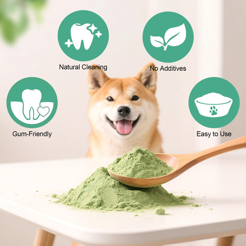 Dog Teeth Cleaning Powder 100g Fights Plaque & Tartar Freshens Breath All-Natural Ingredients for Dogs of All Breeds and Ages Easy to Use Dog Dental Powder