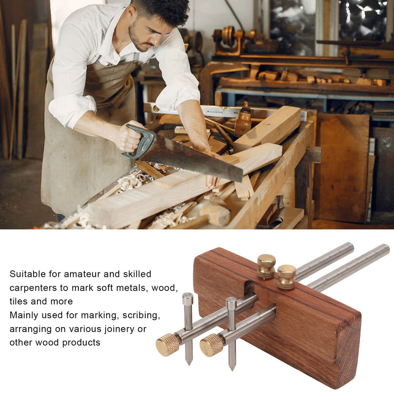 Adjustable Mortise Gauge, Woodworking Marking Gauge, Dual Rod Draw Line Stainless Steel Mortise Gauge for Metal Wood Ceramic Tile, Approx 0-130mm