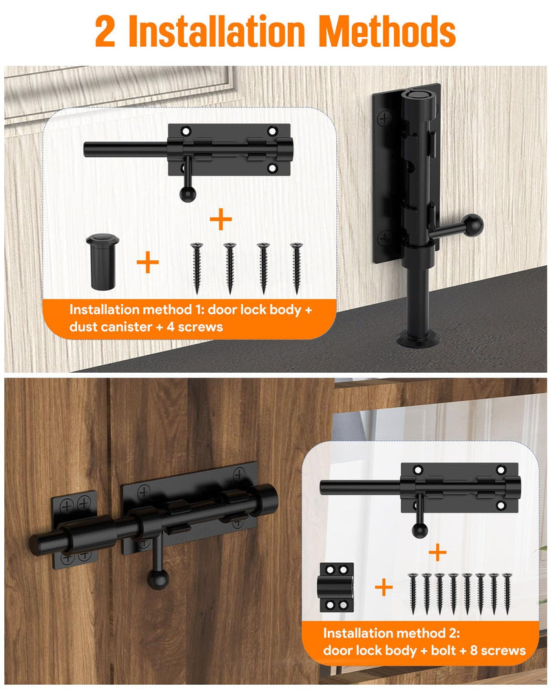 Barrel Bolt Latch, 6" Shed Door Latch, Heavy Duty Slide Bolt Gate Latch, Hardware Gate Drop Rod Bolt Lock for Barn Door, Wooden Fence, Courtyard, Backyard, Outdoor (Black - 1pc) Black - 1pc