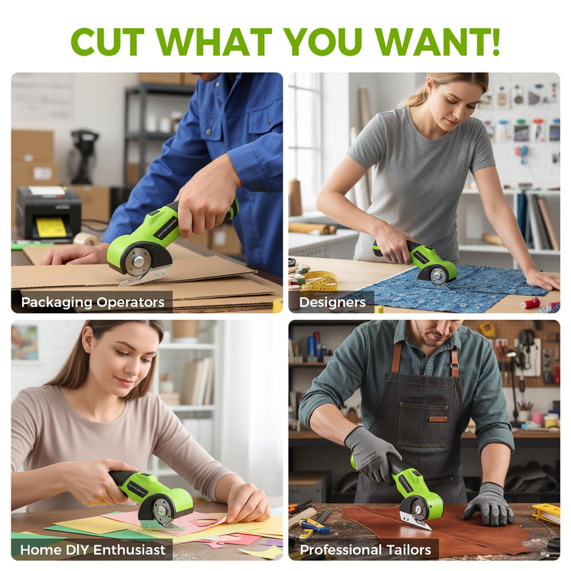 Cordless Cardboard Cutter with Safety Lock & LED – 4V Rechargeable, Extra Blade Included, Electric Box Cutter for Cardboard, Fabric Rotary Cutter for Wrapping Paper, Carpet & Leather
