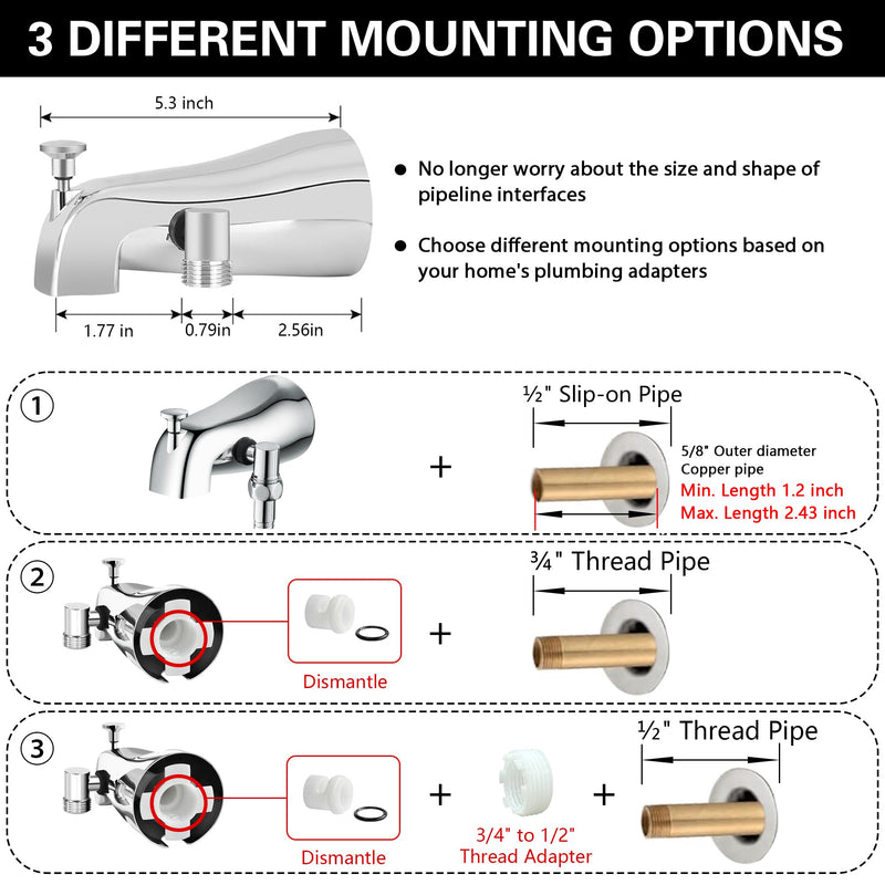 Tub Spout with Diverter, Chrome High Pressure 10 Mode Handheld Shower Sprayer, Bathtub Faucet with Sprayer