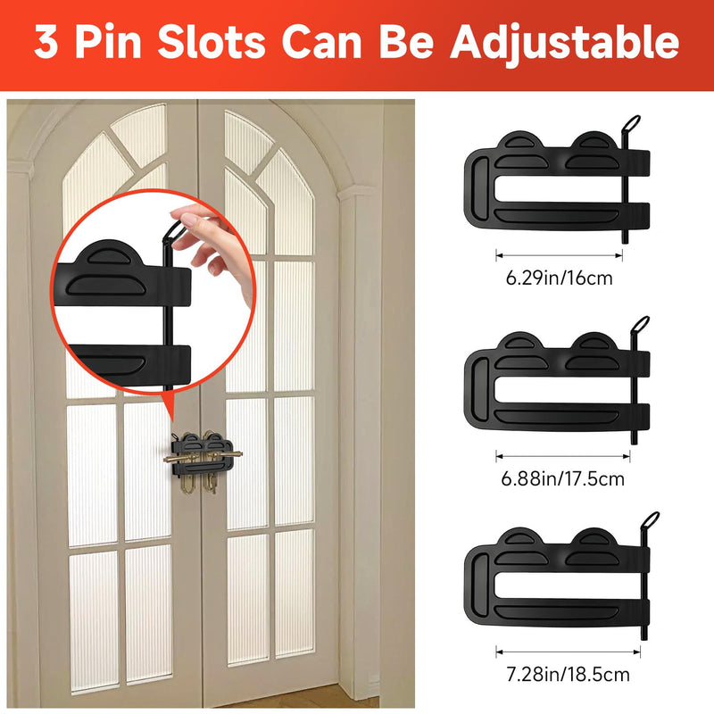 Double Door Locks for French Doors Adjustable Childproof French Door Security, Prevent Kick Ins, 3-Position Pin Slot Safety Unibody Design Reinforcement Lock Prevent Home Unauthorized Entry(Black)
