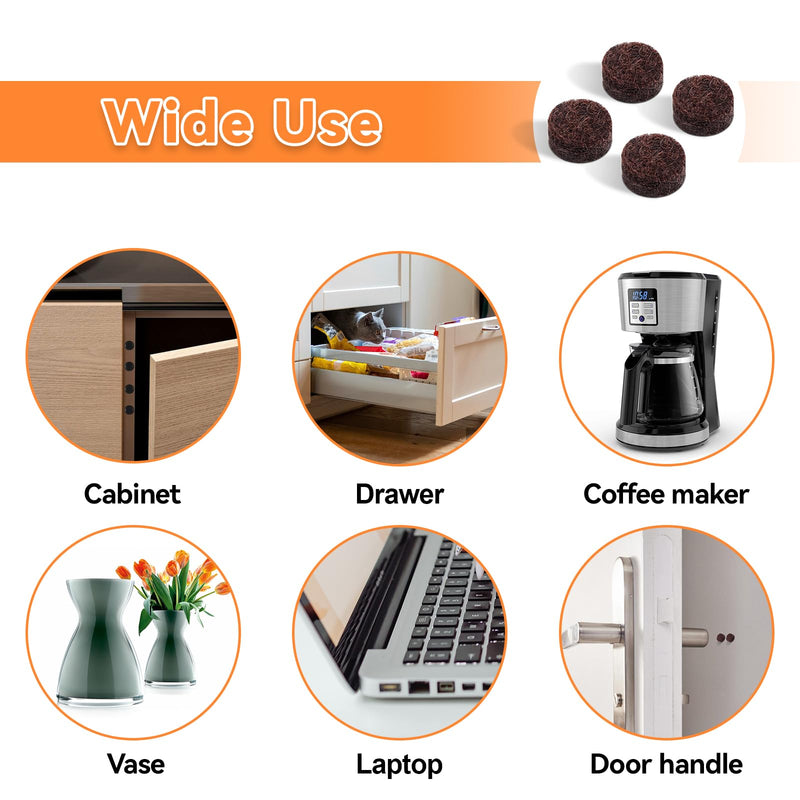 Felt Cabinet Door Bumpers-Small Felt Pads for Cabinet Doors, Cabinet Bumpers Felt, 3/8" Diameter 100PCS, 5mm Thick Self Adhesive Brown