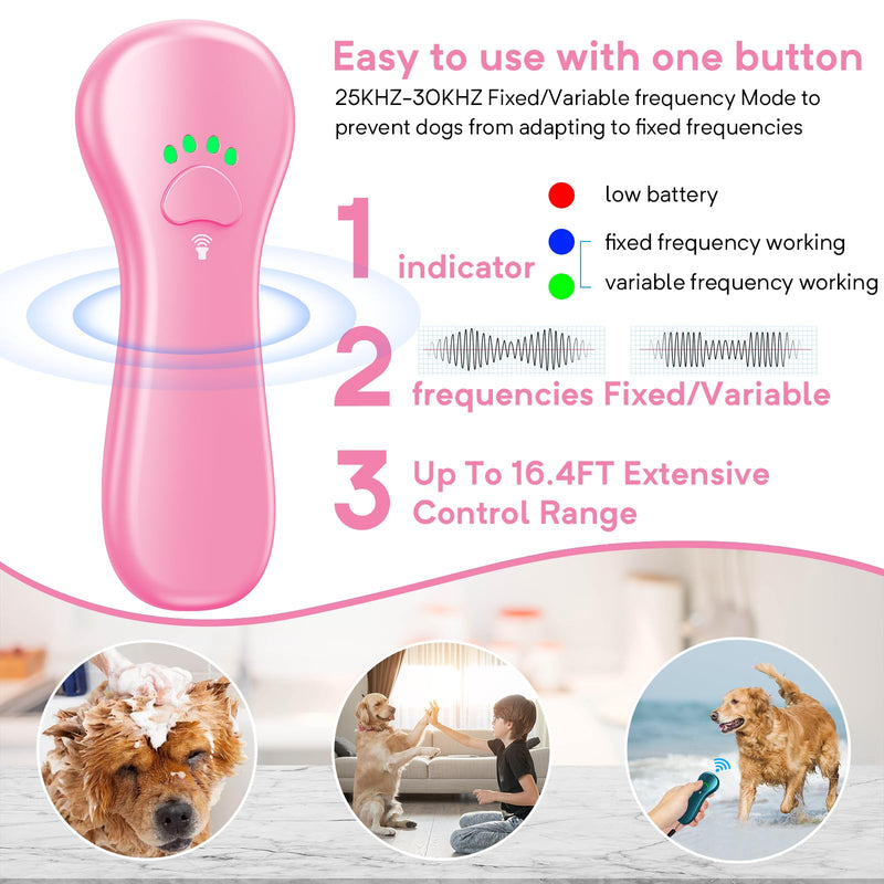 New Anti Barking Device,Dog Barking Control Devices,Rechargeable Ultrasonic Dog Bark Deterrent up to 16.4 Ft Effective Control Range Safe for Human & Dogs Portable Indoor & Outdoor(Pink)
