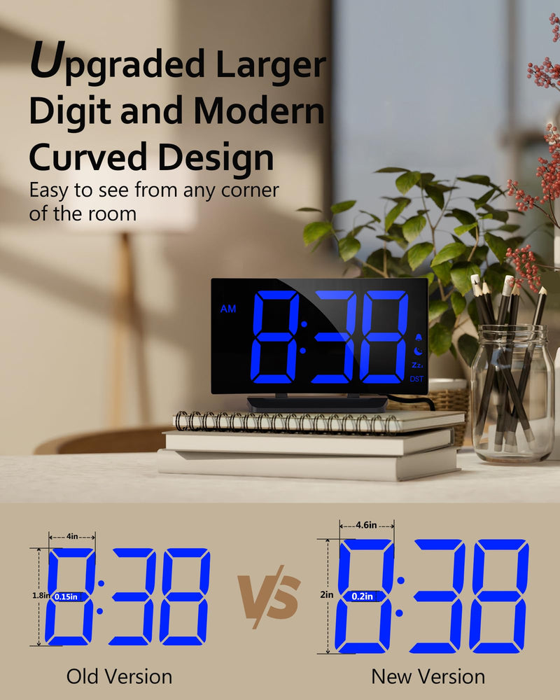 GOLOZA Upgraded Digital Alarm Clock for Bedrooms, Digital Clock with Customizable Night Mode, 5 Levels Brightness+Off, 2 Volume, 3 Alarm Tones, Snooze, USB Charging Port, Power-Off Memory, 12/24H/DST Dark Blue Digit