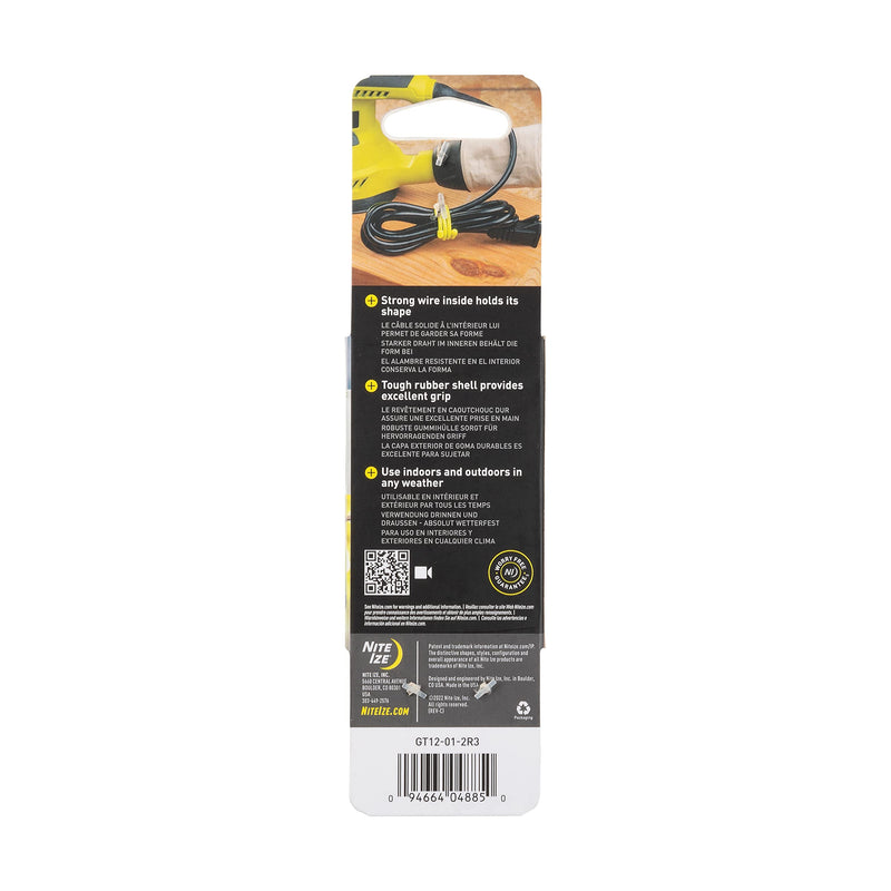 Nite Ize GT12-01-2R3 Original Gear, Reusable Rubber, 12 Inch, Black, 2-Pack, Made in The USA Twist Tie, 2 Count (Pack of 1)