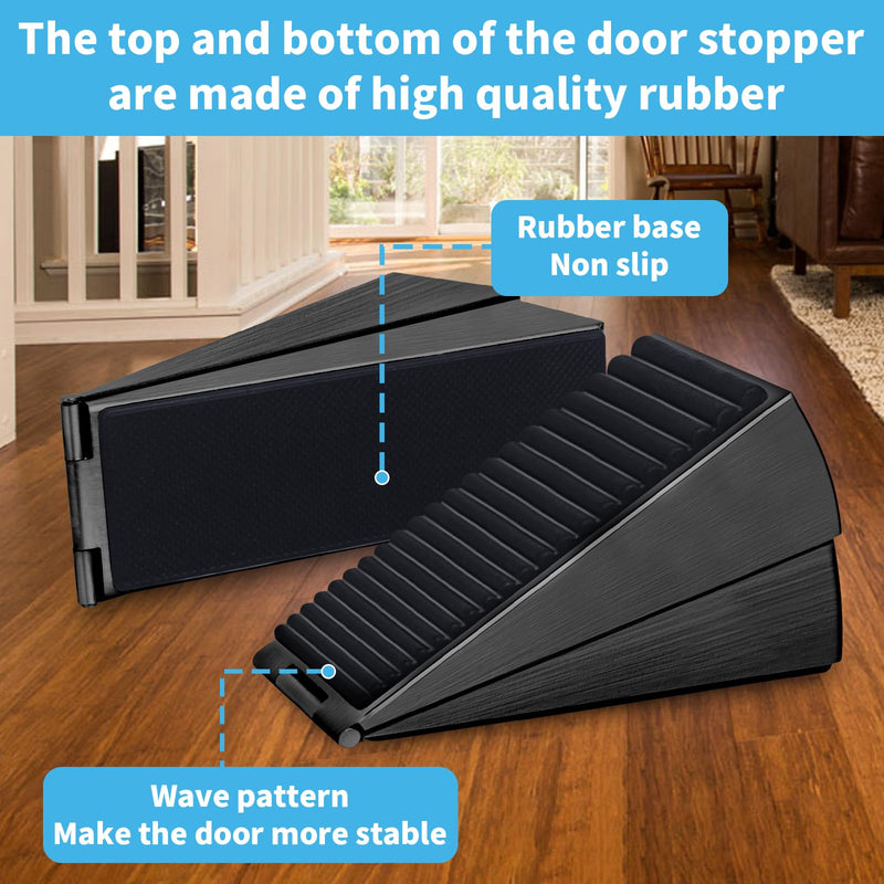 Strongest Adjustable Spring Loaded Large Door Stopper - Heavy Duty Tall Door Stop Wedge Door Stoppers for Bottom of Door, Tall up to 3 in Doorstop Stainless steels Made Suits Any Heavy Door 1 Pack Black
