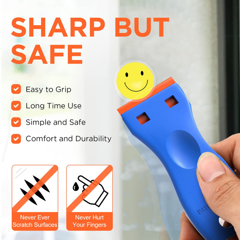 Plastic Razor Blades Scraper Tool - 2 Pack Wall Paint Remover with 100 Pcs Plastic Blades Kit No Scratch Car Window Glass Wood Sticker Removal Floor Stove Kitchen Vinyl Adhesive Decal Tape Cleanings Light blue