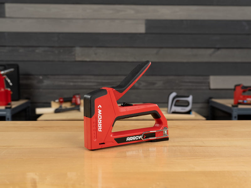 Arrow T501 5-in-1 Manual Staple and Nail Gun, Wire Stapler, and Brad Nailer for Wood, Upholstery, Construction, Insulation, Crafts, Fencing, and Cable, Black/Red