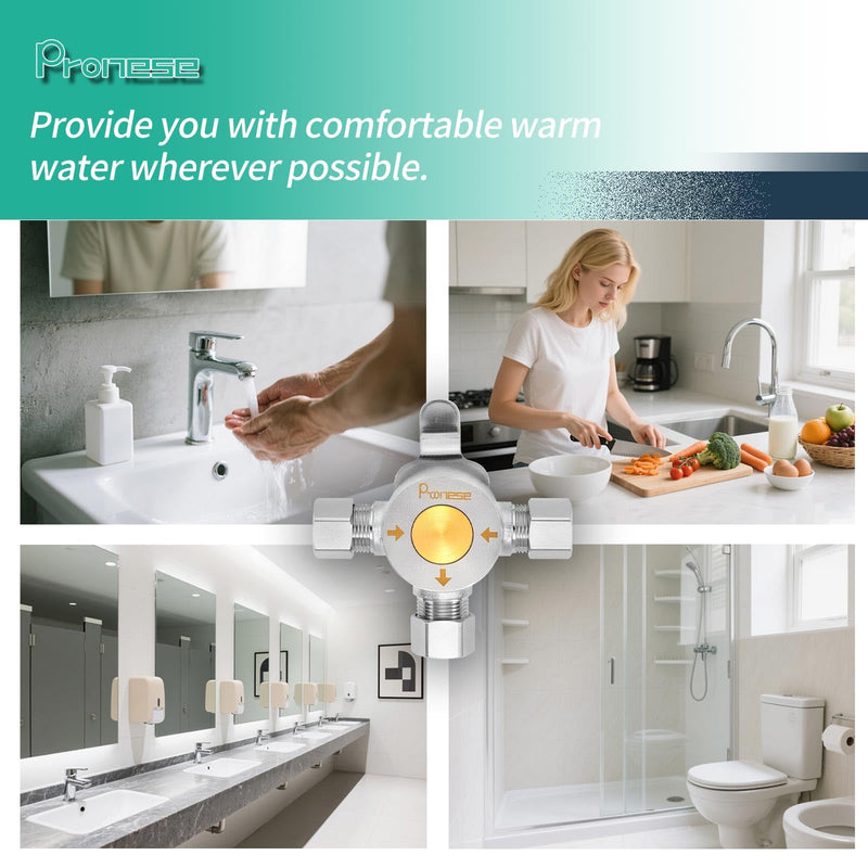 1 PCS Below Deck Mixing Valve,3/8" Compression LF Brass Body,Thermostatic mixing valve for hot and cold water,Compression Sleeve and Nuts Included. 1 ONE PCS