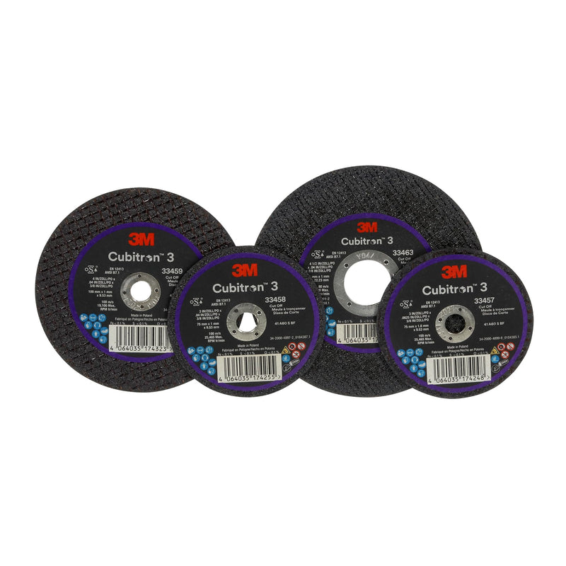 3M Cubitron 3 Cut-Off Wheel 33457, 3 in x 0.0625 in x 3/8 in, Long Lasting Performance, High Cut Rate, for Automotive Cutting and Splicing, Collision Repair, 5 Wheels