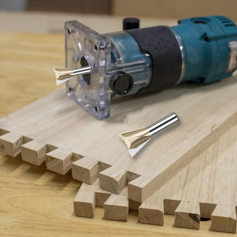 HUHAO 1/2 Inch Shank Dovetail Router Bit,1-1/4" Dia Half-Blind & Through Dovetail Bits Carbide Wood Joints Cutter Tool for Making Boxes Drawers Chests 1/2*1-1/4