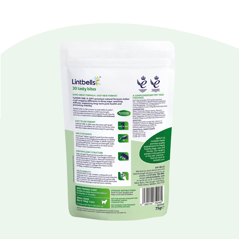 Lintbells | YuMOVE ONE-A-DAY Small Chewies For Dogs | Hip and Joint Supplement for Stiff Dogs | 30 Chews - 1 Month supply Small Dog - PawsPlanet Australia