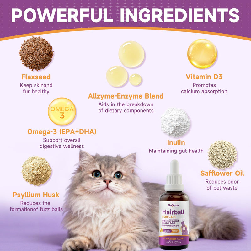 Cat Hairball Remedy - 2 Pack Hairball Treatment for Cats - Digestive Support & Healthy Skin Coat, Furball Control with Psyllium Husk, Flaxseed, Omega-3, Enzyme, Vitamin - Chicken Flavor