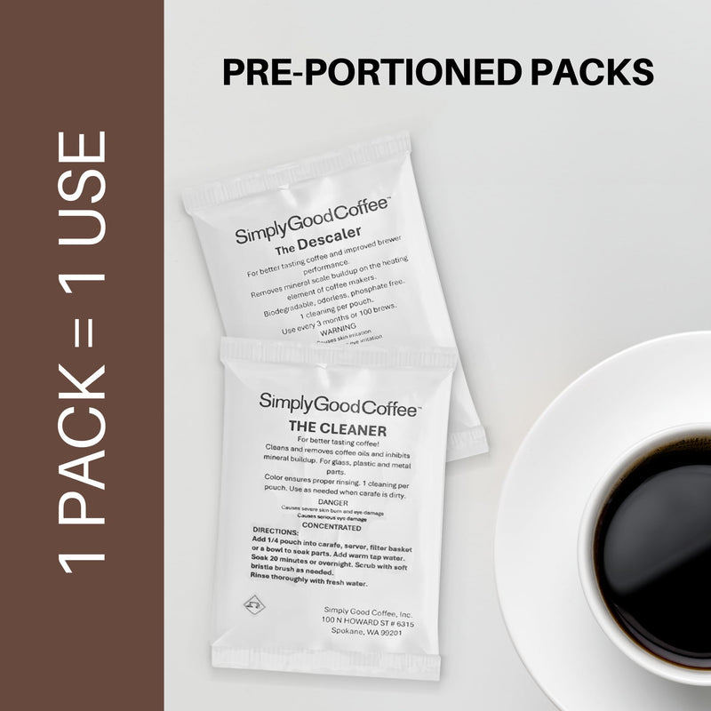 Simply Good Coffee Descaler and Cleaner. Coffee and Espresso Machine Descaling Cleaning Bundle. Phosphate-Free Stain Remover, Natural Coffee Maker Cleaning Product. 4 Packs 40 Fl Oz (Pack of 4)