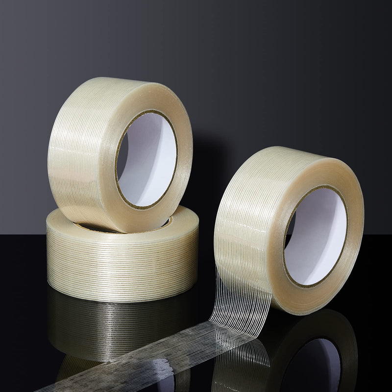 Amylove 12 Rolls Filament Strapping Tape 5.7 Mil Fiberglass Tape Filament Tape Transparent Reinforced Packing Tape Fiber Tape for Packaging Sealing Binding Fixing Supplies (2 Inch x 55 Yard) 2 Inch x 55 Yard