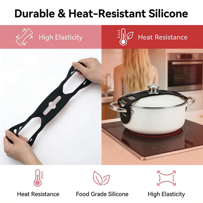 Silicone Lid Lock Strap for Crockpot Slow Cooker (6/7/8 Quart), Universal Rubber Lid Securing Strap for Soup Pots & Bento Box | Heat-Resistant, No-Spill Transport Accessories (4 Packs Black) 4 Packs Black
