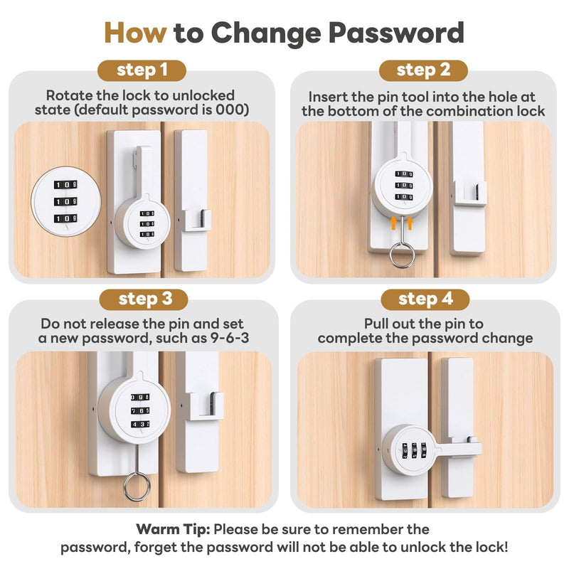 180 Degree Flip Barn Door Lock, Password Keyless Adhesive Sliding Door Lock, 3-Digit Combination Security Cabinet Latch for Gate, Storage, Closet - Paste/Screw Mount (White-2PCS) White-2PCS