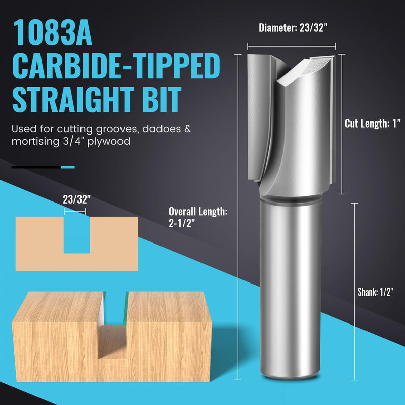 Replacement for White-Side Router Bits with 7/32-Inch,15/32-Inch, & 23/32-Inch Cutting Diameter with 1/2-Inch Shank, Plywood Dado 3 Piece Set Five-Year Warranty