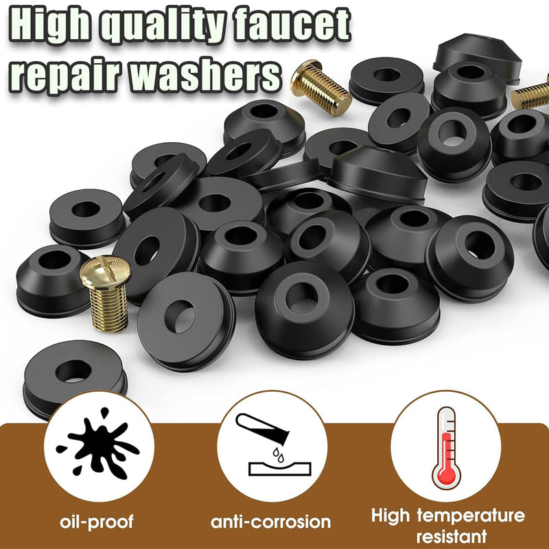 48 PCS Faucet Washer Assortment Kit Outdoor Faucet Repair Kit with Brass Screws Flat and Beveled Washers for Use with Assorted Quick-Opening Style Faucets Stem Worn Out Washer Replacements (48 PCS) 48 PCS