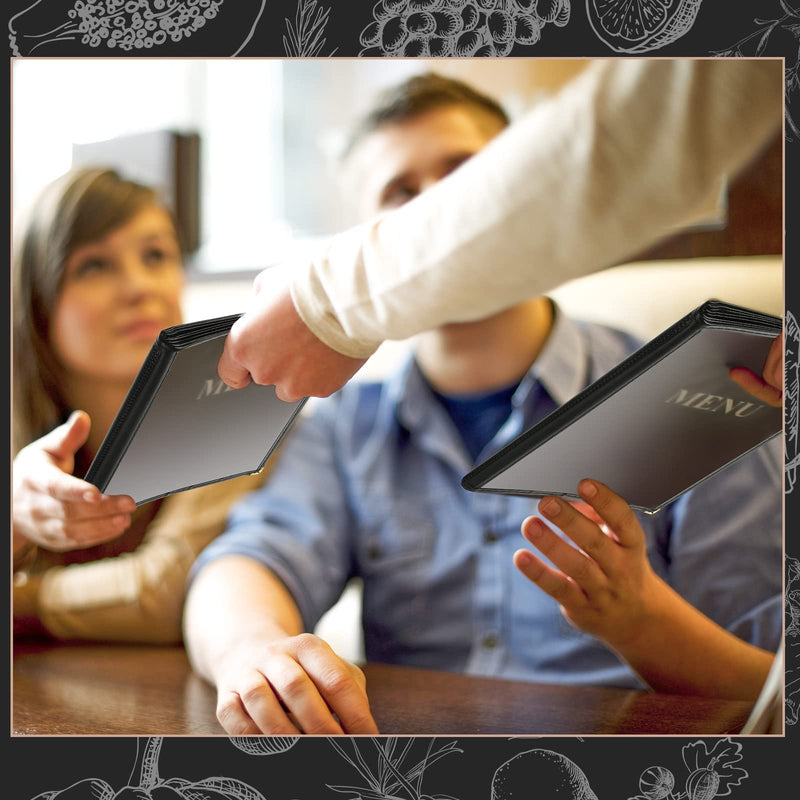 TaoBary 8.5 x 11 Inch Menu Covers Fits A4 Size Paper Transparent Restaurant Menu Covers Menu Holder with Leatherette Trim and Decorative Metal Corners Bar Cafe Restaurant, Black (2 Pcs) 2