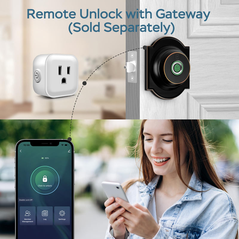 GeekTale Fingerprint Deadbolt with App, Smart Deadbolt Lock for Front Door, Keyless Entry Door Lock, Biometric Dead Bolt, Electronic Door Knob Black- Peltate