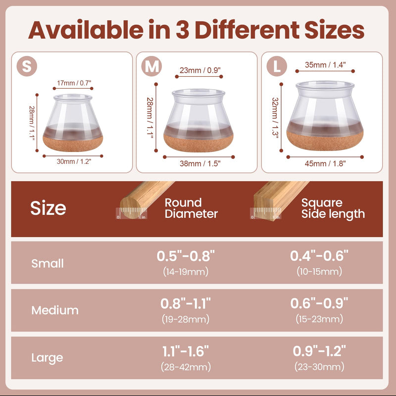 32Pcs Chair Leg Floor Protectors for Hardwood Floors - Silicone Felt Furniture Pads - Chair Leg Caps - Clear Rubber Chair Sliders - M(Fit:0.8"-1.1") M(Fit:0.8"-1.1") 32