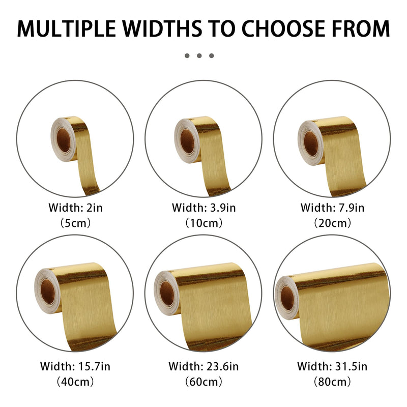 Brushed Gold Peel and Stick Wallpaper Border, PVC Self Adhesive Removable Contact Paper, Waterproof Mirror Frame Sticker for Bathroom, Kitchen and DIY Decor (394''L x 7.88''W) 7.9" x 394" Brushed Gold