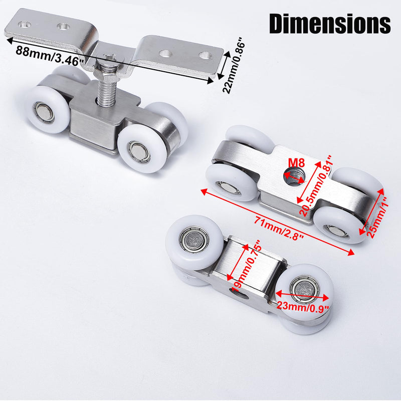 2pcs 4-Wheel Stainless Stee Hanging Wheel Suitable fo Sliding Doors in Halls and Kitchen cabinets wadrobe Sliding Door