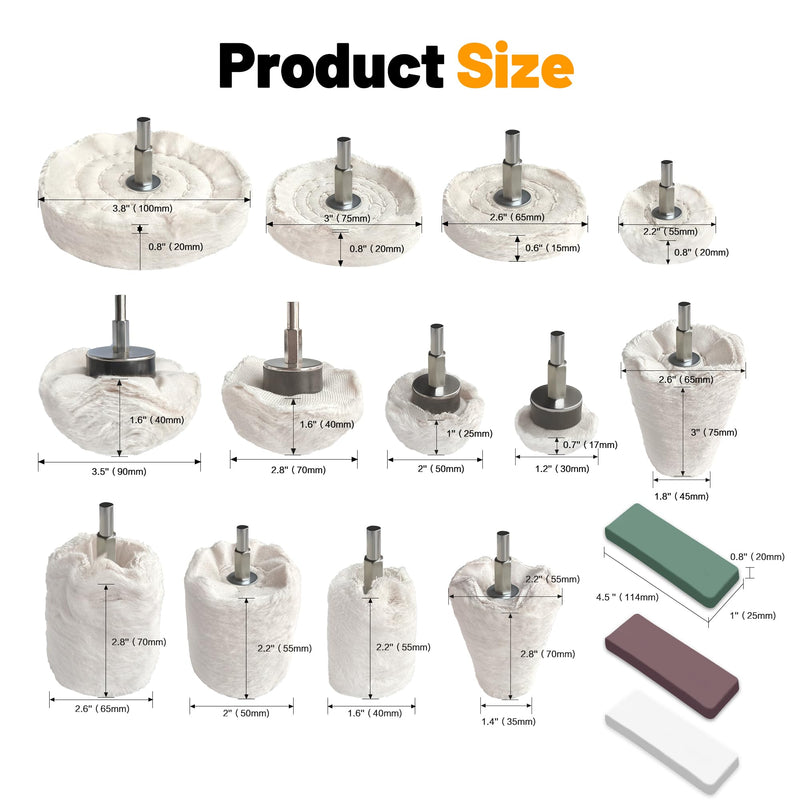 13Pcs Buffing Wheel for Drill, 3 Polishing Compounds, Aluminum Wheel Polishing Kit, Buffing Pad Polishing Tool for Car, Motorcycle, Metal, Stainless Steel, Jewelry, Wood, Ceramic, Glass 16PCS