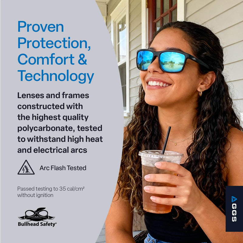 Bullhead Safety Eyewear Pompano Glasses - Anti-Fog, Lightweight, Impact/Scratch Resistant, Polarized Sunglasses for Cycling, Fishing, Driving, Ice Blue/Matte Black Performance Fog Tech, Polarized, Precision Lens Ice Blue Mirror Lens, Matte Black Frame