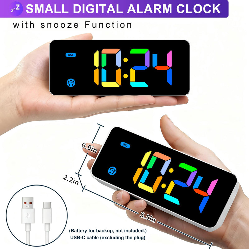Alarm Clock for Kids -Digital Clock with 7 Color, 4 Dimmable Backlight & 3 Adjustable Volumes, 12/24 Hour, Snooze, Small Clocks for Classroom Bedroom Multicolor