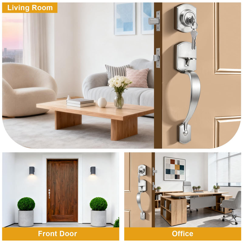 Probrico Brushed Nickel Door Locks for Front Door, Entry Door Locksets with Deadbolt, Front Door Knob and Deadbolt Set, 1 Set