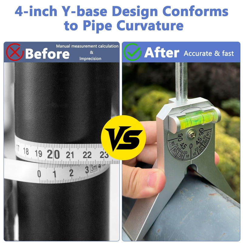 Pipe Center Finder, Pipefitter Tools With Centering Head, Center Finder Tool Pipe Fitting Tools for Measuring Pipe Diameter 0.5" and Up, 4" Y-Type Base Fitted with Adjustable Dial Bubble Protractor