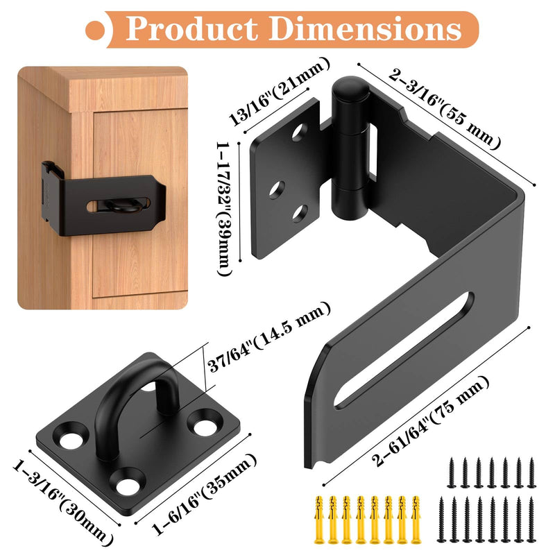 90 Degree Hasp Lock Latch, Right Angle Safe Padlock Clasp Hasp for Personal Privacy, 304 Stainless Steel Security Desk Drawer Lock Latch (Black-4 Pcs) Black-4 pcs