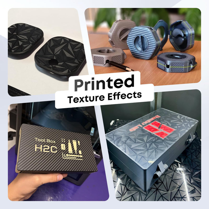 3D Printer Build Plate for Bambu Lab A2L/H2C, PET+PEO, 335x325mm | Dual texture, carbon fiber & diamond finish, flexible spring steel, easy removal, PLA TPU PETG, up to 120°C bed temp PET Carbon Fiber + PEO Diamond