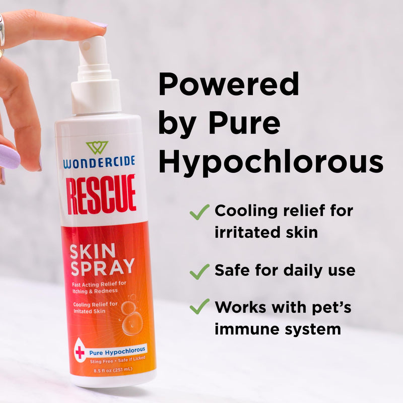 Wondercide Rescue - Skin Spray for Pets - Allergy Care, Rash, Redness, and Itch Relief for Dogs and Cats with Pure Hypochlorous - 8.5 oz