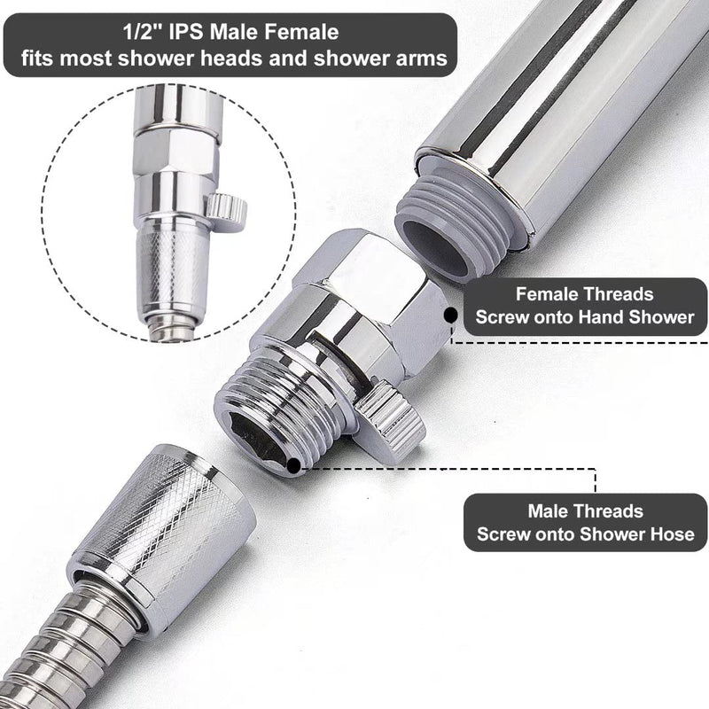 Brass Shower Flow Control Valve: Shower Head Shut Off Valve(Female and Male), MAYYAYA Water Flow Control Valves, for Handheld Shower Head or Bidet Sprayer- Handle Lever (Chrome) Chrome