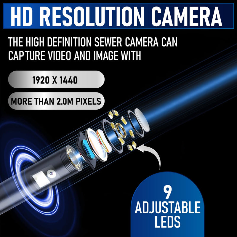 Dual Lens Borescope, Endoscope Camera with Light for iPhone, iPad, Android, 1920P IP67 Waterproof Inspection Camera,16.5FT Semi-Rigid Snake Camera,9 Adjustable Lights,Cool Gadgets for Men 16.5ft
