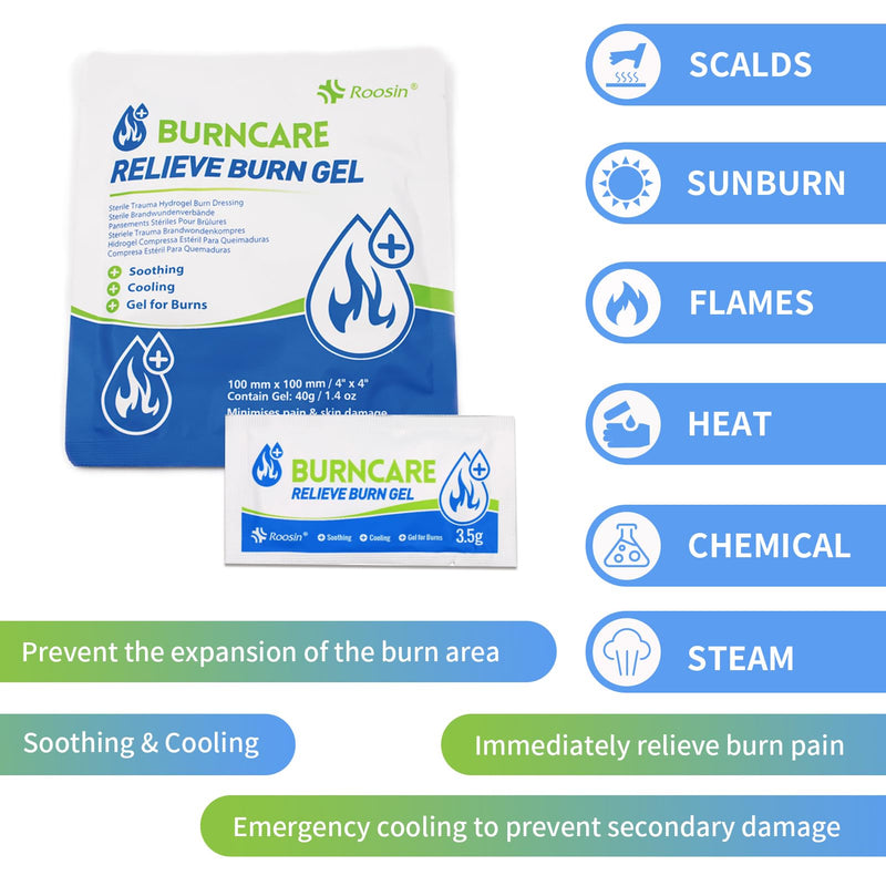 Dr.Med Burn Kit, 4pcs Burn Dressings 4x4”, 8pcs Burn Gel 3.5g, 4pcs Non-Adherent Xeroform Petrolatum Gauze, Burn First Aid Cooling Soothing Cream with Bandage, Latex Surgical Gloves, Scissors, Tape