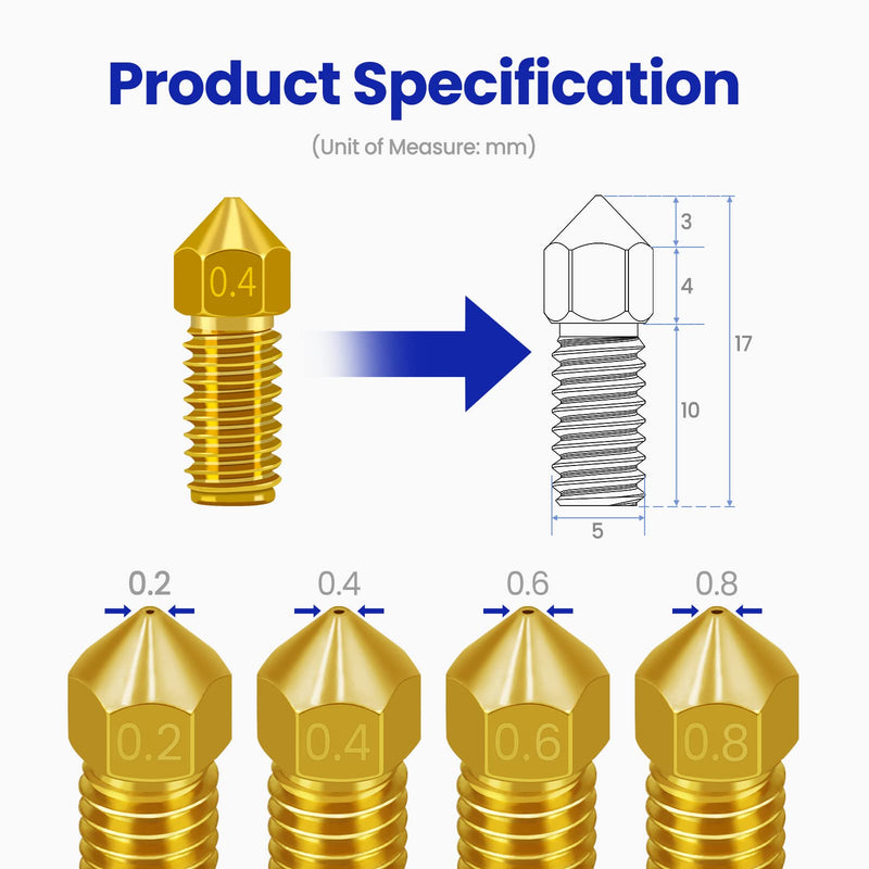 3D Printer Nozzles 12 pcs M5/M5C Nozzle, Park Sung Brass Nozzles with High Temperature Resistance Upgraded Fully Fit for AnkerMake M5/M5C Ender 3 V2 Ender 3/3 pro,0.2mm,0.4mm, 0.6mm, 0.8mm Nozzle Kit Mixed size 12 pack-brass - NewNest Australia