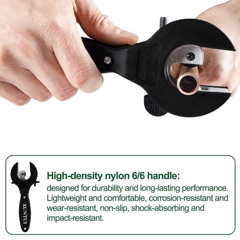 Ratche Tube Cutter Tool for Tight Spaces - One Hand 5/16" to 1-1/8" Copper Aluminum Brass Pipe Cutter w/ EN388 Gloves + 2 Bearing Blades (No Stainless Steel/PVC) XT600618
