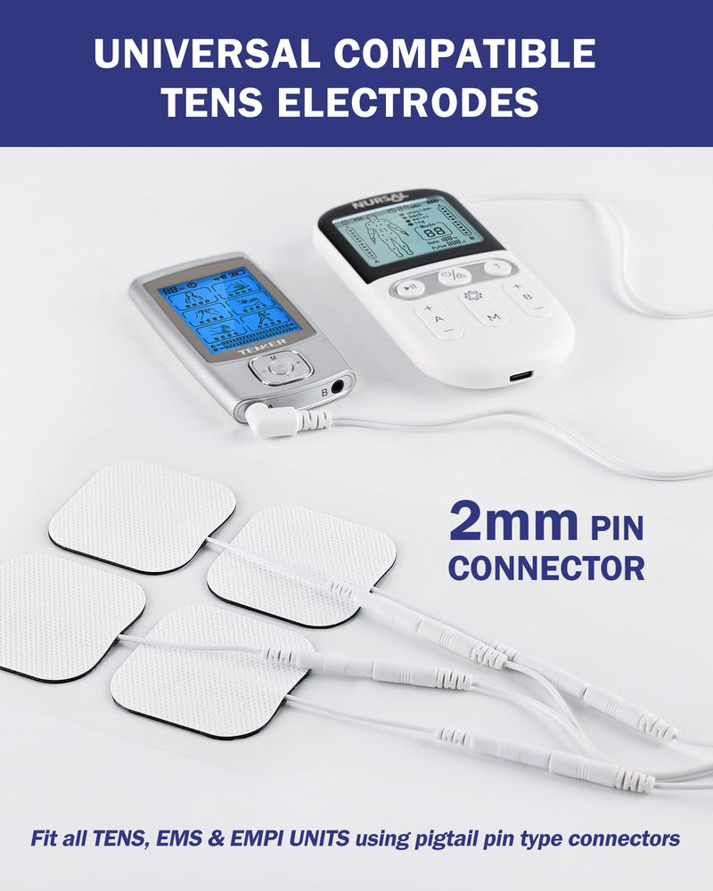 TENS Unit Replacement Pads, Nursal Reusable Self-Adhesive Electrodes Pads 20 Packs 2x2” 2x4”, Latex Free Pigtail TENS Pads, Compatible with TENS 7000, AUVON TENS, Etekcity, Nicwell Care Tens