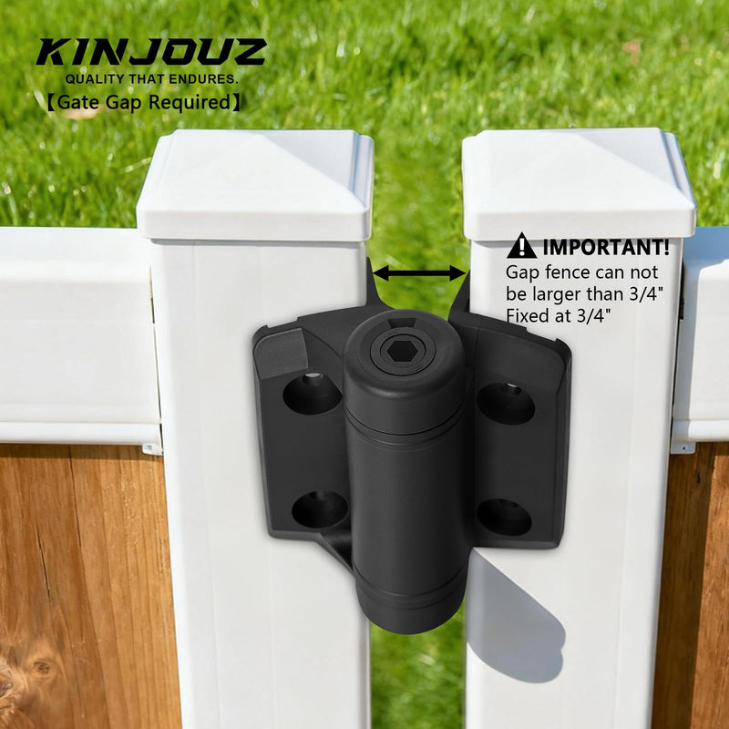 Self Closing Gate Hinges, Heavy Duty Adjustable Tension Nylon Hinge | Fence Hinges Kit for Outdoor Metal/Vinyl/Wooden Gate with Safety Cap, 1 Pair Black