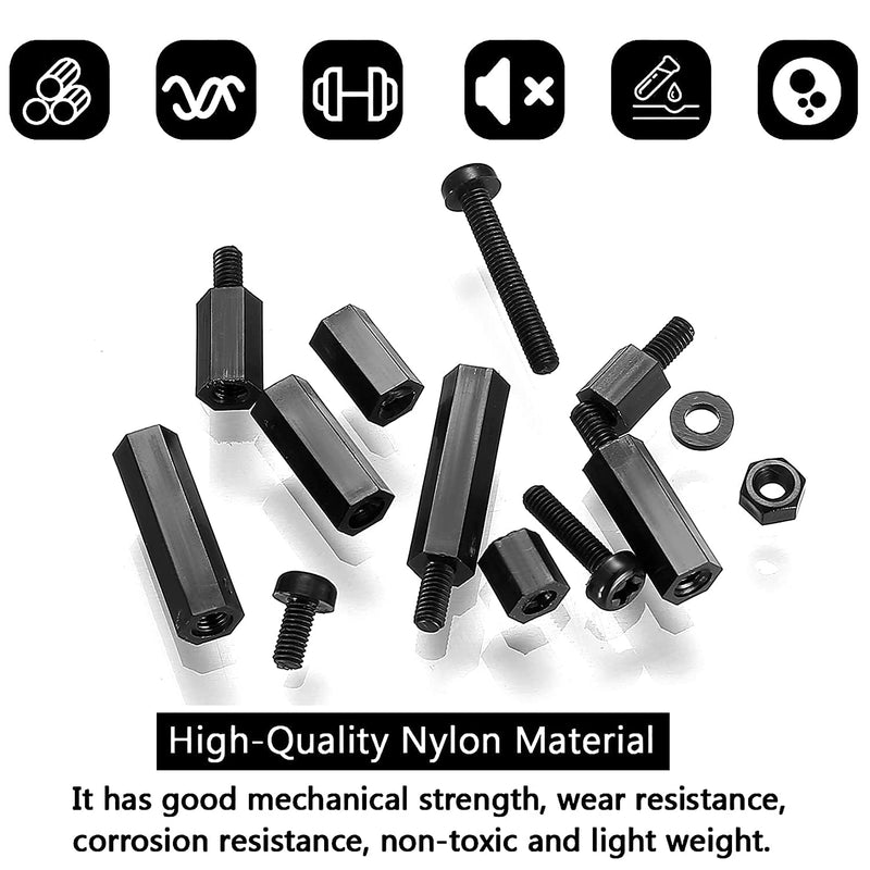260 Pcs M3 Male Female Nylon Hex Spacer Standoffs Screws Nuts, Nylon Hex Threaded Pillar Spacer Standoffs Screws Nuts Assortment Kit for PCB Motherboard Circuit Board - Black - NewNest Australia