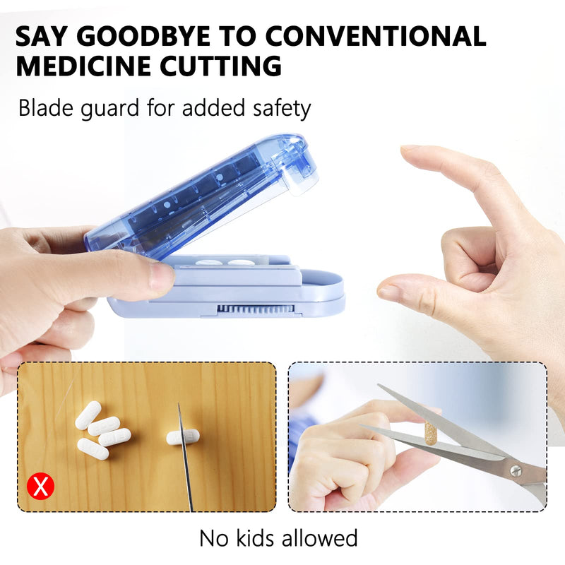 Multiple Pill Splitter, Adjustable Pill Cutter, Stainless Steel Cutting Blade & Blade Guard, with Accurate Pill Alignment, for Cutting Small Pills or Large Pills in Half (Blue) Blue