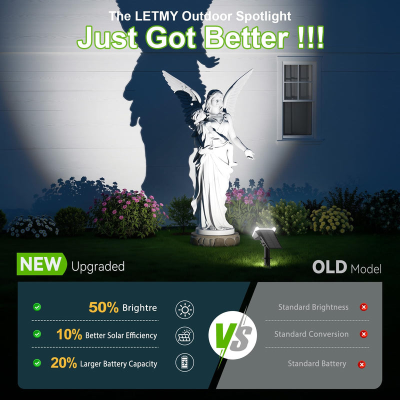 LETMY New Upgrade Solar Spot Lights Outdoor Waterproof with Bigger LED, 6 Pack Auto ON/Off Solar Lights Outdoor, 2-in-1 Wall Lights & 2 Modes Landscape Spotlights for Tree Yard Pathway Garden Decor Cool White